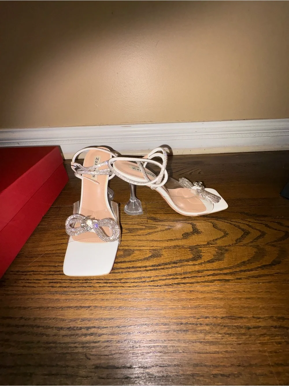 Crystal Bow Clear Ankle-Strap Heels - Silver
